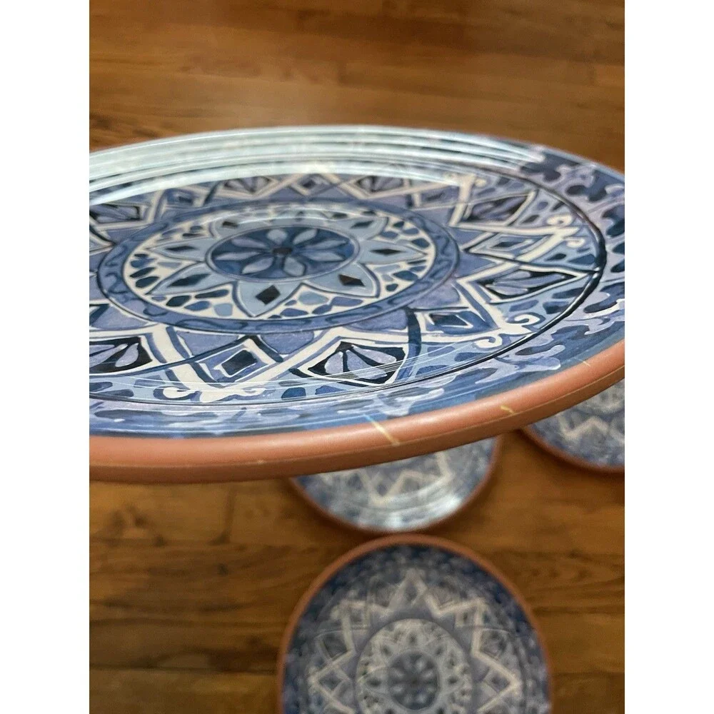 TOMMY BAHAMA Spanish Blue Tile Melamine Terracotta Dinner Plates 10.5